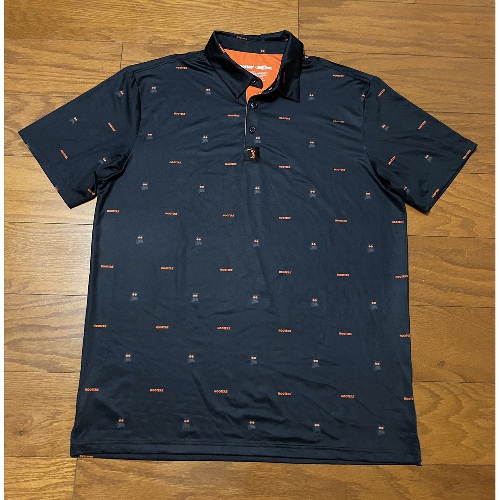 Bogey Bros Men's Golf Polo Large Black/Orange Night Owl Hooters Owl Graphic SS
